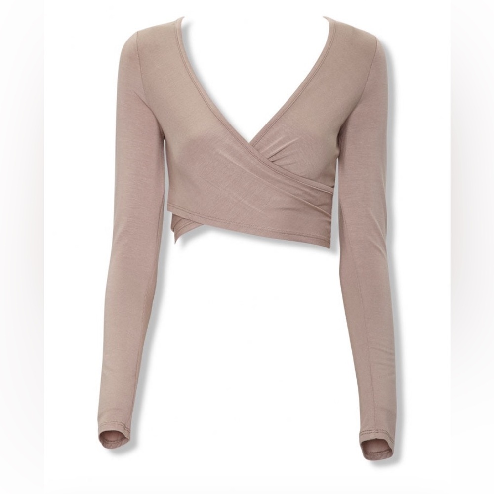 forever 21 surplice long sleeve crop top size L large heather grey